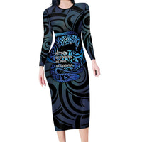 Tuna Eel New Zealand Matariki Long Sleeve Bodycon Dress He Piko He Taniwha Maori Pattern LT14 Long Dress Purple - Polynesian Pride