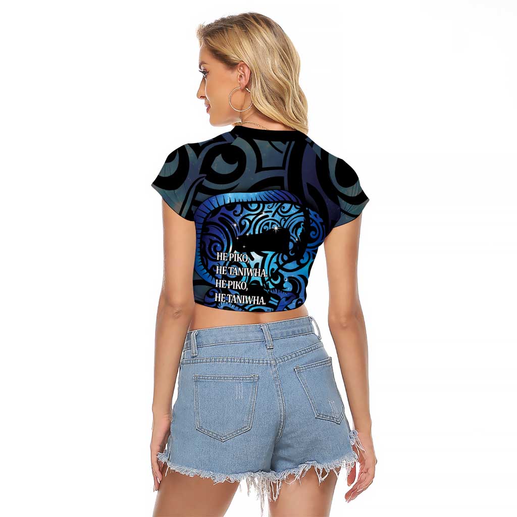Tuna Eel New Zealand Matariki Raglan Cropped T Shirt He Piko He Taniwha Maori Pattern