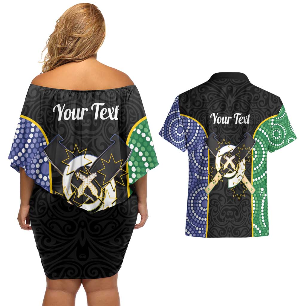 Personalised South Sea Islanders National Recognition Day Couples Matching Off Shoulder Short Dress and Hawaiian Shirt Australia Aboriginal Vanuatu Pig Tusk LT14 - Polynesian Pride
