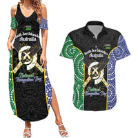 Personalised South Sea Islanders National Recognition Day Couples Matching Summer Maxi Dress and Hawaiian Shirt Australia Aboriginal Vanuatu Pig Tusk LT14 Black - Polynesian Pride