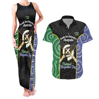 Personalised South Sea Islanders National Recognition Day Couples Matching Tank Maxi Dress and Hawaiian Shirt Australia Aboriginal Vanuatu Pig Tusk LT14 Black - Polynesian Pride