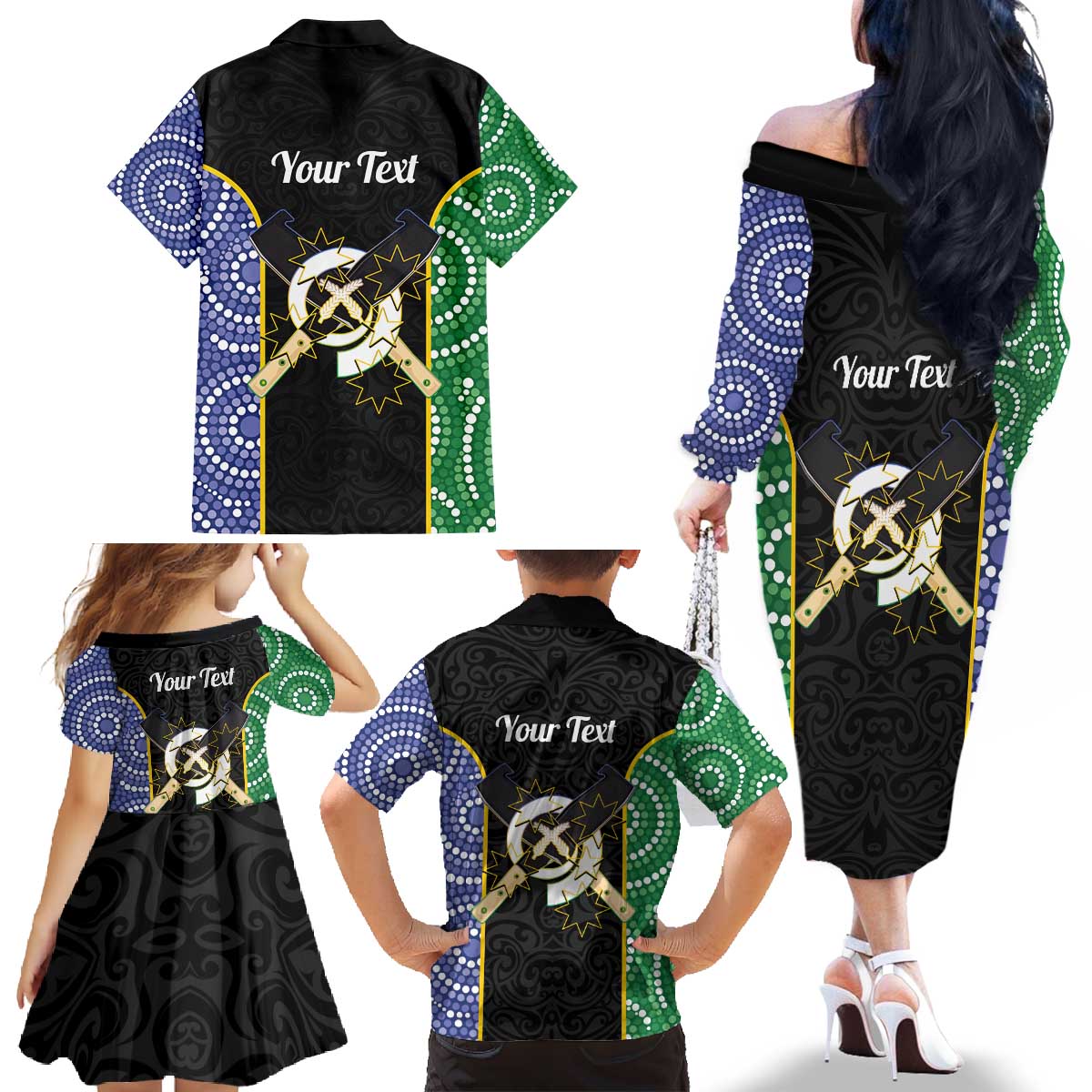 Personalised South Sea Islanders National Recognition Day Family Matching Off The Shoulder Long Sleeve Dress and Hawaiian Shirt Australia Aboriginal Vanuatu Pig Tusk LT14 - Polynesian Pride