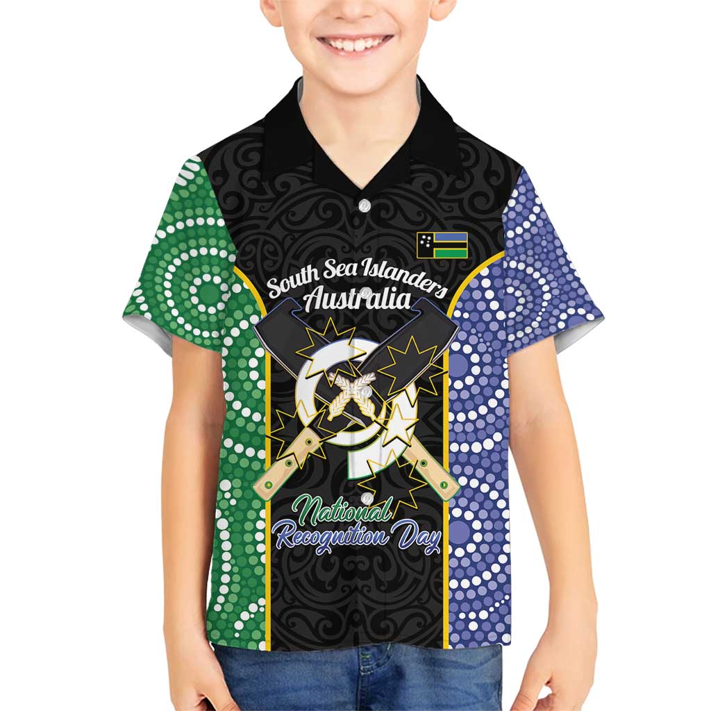 Personalised South Sea Islanders National Recognition Day Family Matching Off Shoulder Maxi Dress and Hawaiian Shirt Australia Aboriginal Vanuatu Pig Tusk LT14 Son's Shirt Black - Polynesian Pride