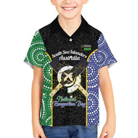 Personalised South Sea Islanders National Recognition Day Family Matching Off Shoulder Short Dress and Hawaiian Shirt Australia Aboriginal Vanuatu Pig Tusk LT14 Son's Shirt Black - Polynesian Pride