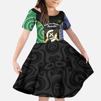 Personalised South Sea Islanders National Recognition Day Family Matching Short Sleeve Bodycon Dress and Hawaiian Shirt Australia Aboriginal Vanuatu Pig Tusk LT14 Daughter's Dress Black - Polynesian Pride