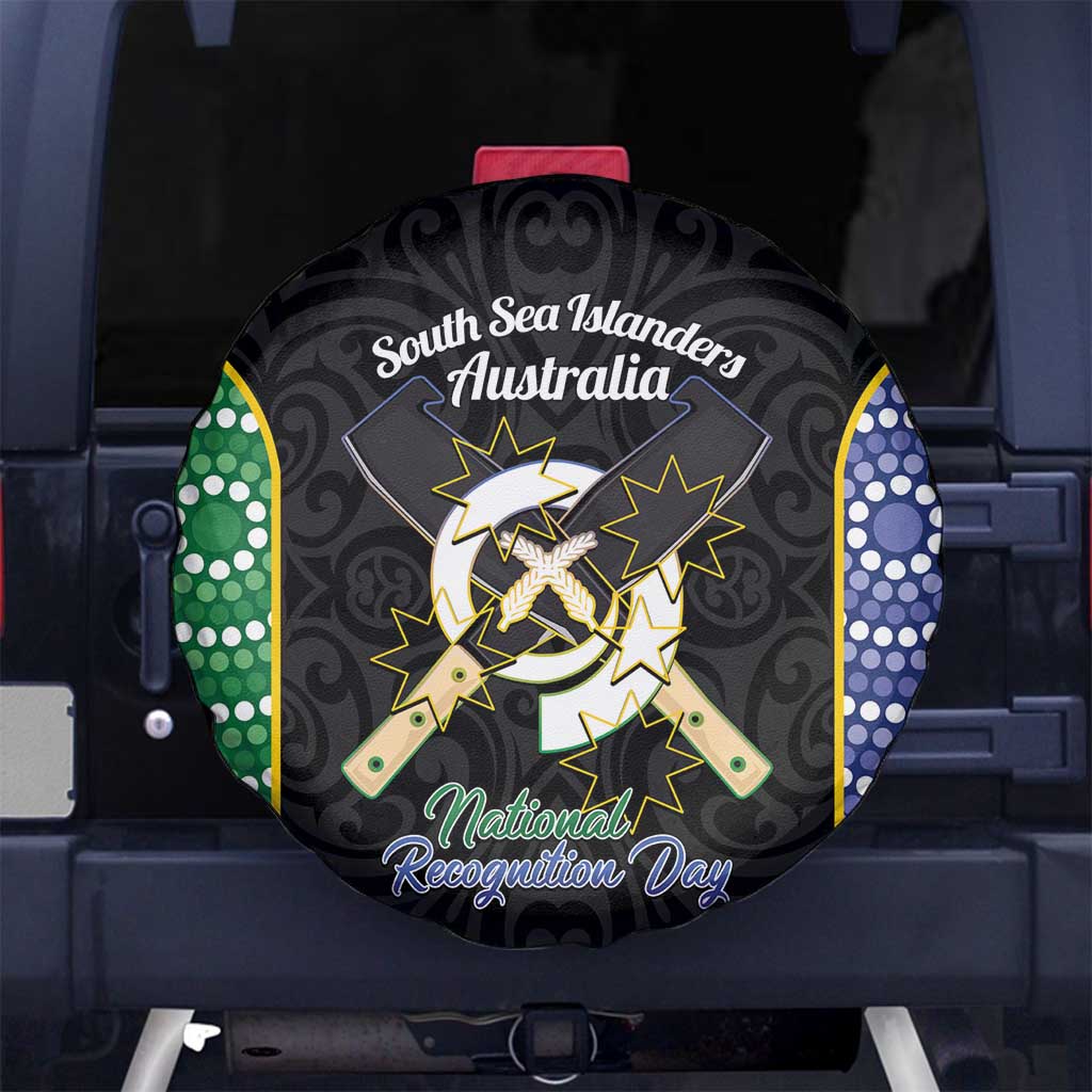 South Sea Islanders National Recognition Day Spare Tire Cover Australia Aboriginal Vanuatu Pig Tusk LT14 No hole Black - Polynesian Pride