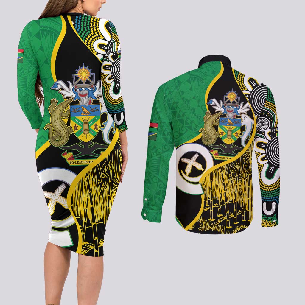 Australian South Sea Islanders National Recognition Day Couples Matching Long Sleeve Bodycon Dress and Long Sleeve Button Shirt Solomon Islands And Vanuatu Culture LT14 - Polynesian Pride