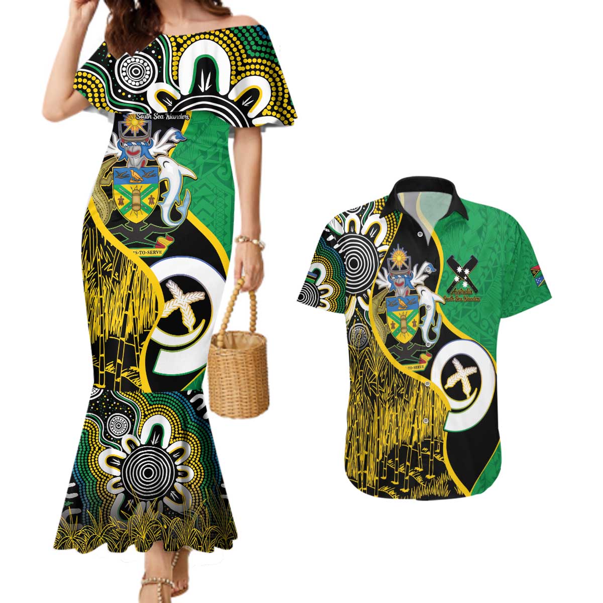Australian South Sea Islanders National Recognition Day Couples Matching Mermaid Dress and Hawaiian Shirt Solomon Islands And Vanuatu Culture