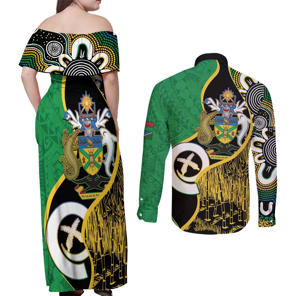 Australian South Sea Islanders National Recognition Day Couples Matching Off Shoulder Maxi Dress and Long Sleeve Button Shirt Solomon Islands And Vanuatu Culture LT14 - Polynesian Pride