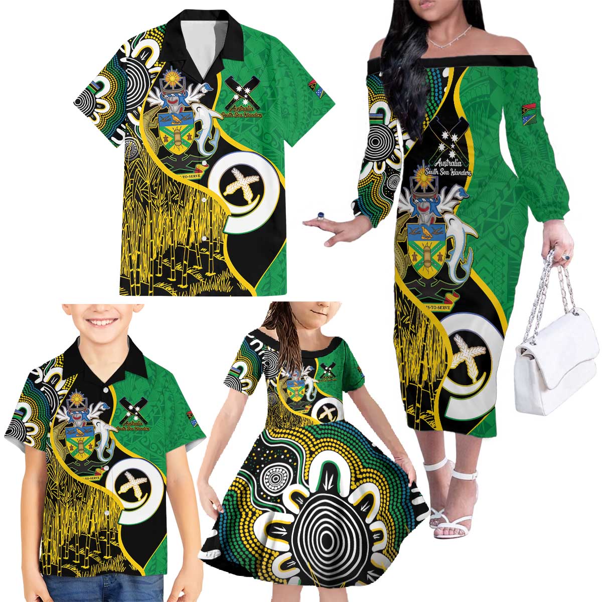 Australian South Sea Islanders National Recognition Day Family Matching Off The Shoulder Long Sleeve Dress and Hawaiian Shirt Solomon Islands And Vanuatu Culture LT14 - Polynesian Pride