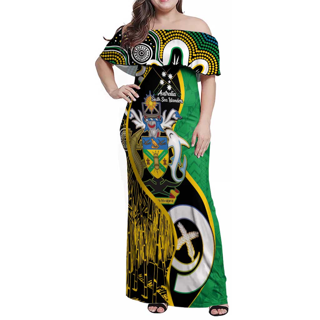 Australian South Sea Islanders National Recognition Day Family Matching Off Shoulder Maxi Dress and Hawaiian Shirt Solomon Islands And Vanuatu Culture LT14 Mom's Dress Black - Polynesian Pride