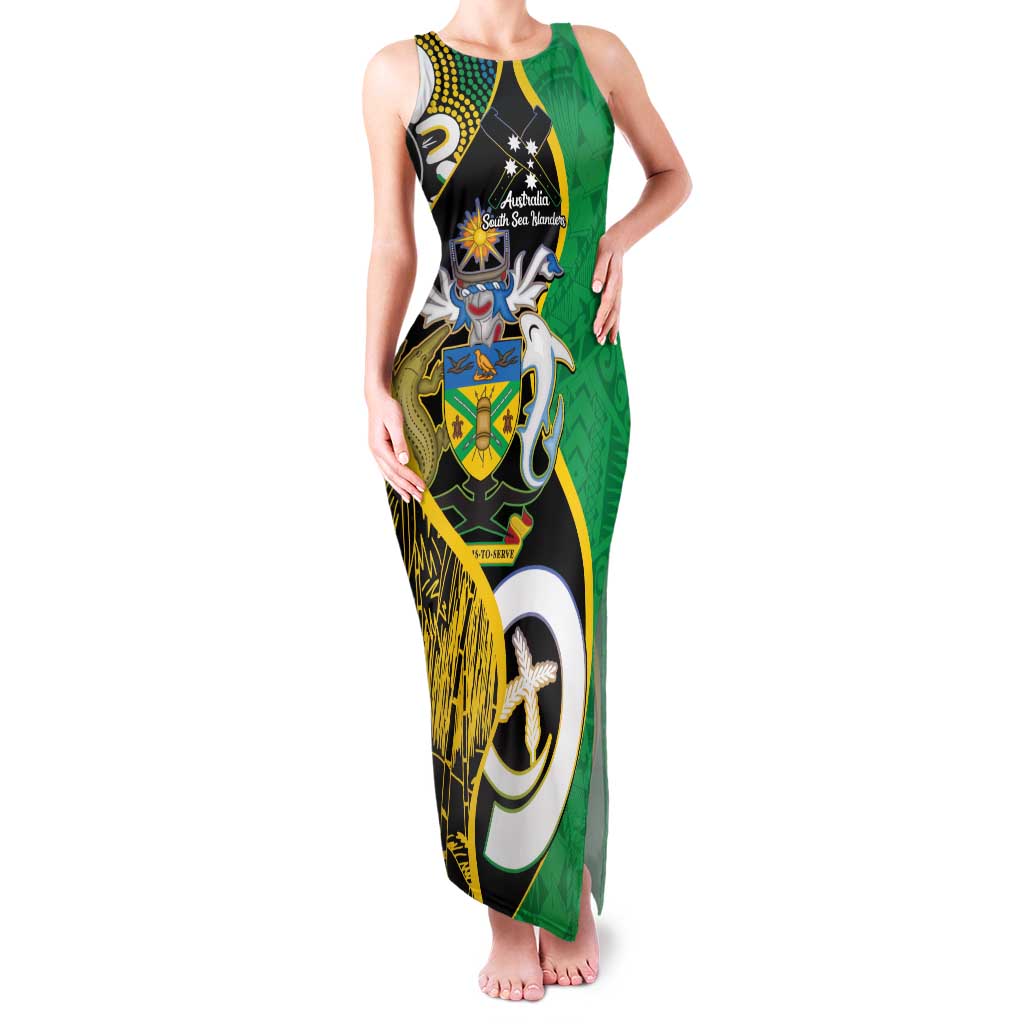 Australian South Sea Islanders National Recognition Day Family Matching Tank Maxi Dress and Hawaiian Shirt Solomon Islands And Vanuatu Culture LT14 Mom's Dress Black - Polynesian Pride
