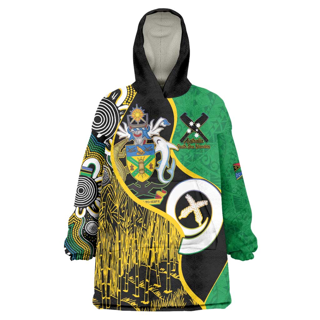 Australian South Sea Islanders National Recognition Day Wearable Blanket Hoodie Solomon Islands And Vanuatu Culture LT14 One Size Black - Polynesian Pride