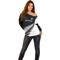 New Zealand Silver Fern Rugby Off Shoulder Sweater All Black Go Champions Maori Pattern LT14 - Polynesian Pride