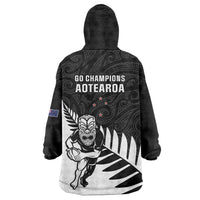 New Zealand Silver Fern Rugby Wearable Blanket Hoodie All Black Go Champions Maori Pattern LT14 - Polynesian Pride