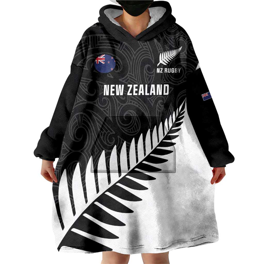New Zealand Silver Fern Rugby Wearable Blanket Hoodie All Black Go Champions Maori Pattern LT14 - Polynesian Pride