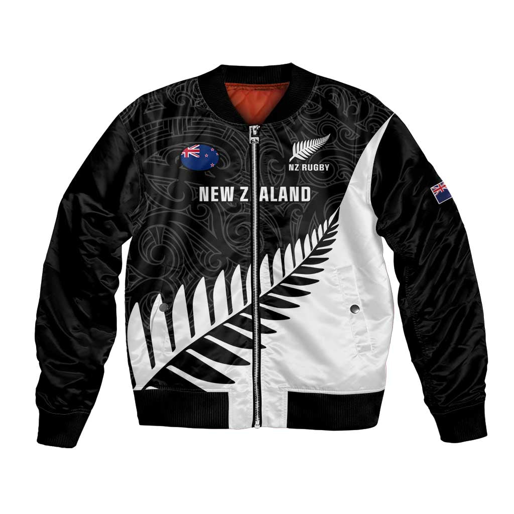 Personalised New Zealand Silver Fern Rugby Bomber Jacket All Black Go Champions Maori Pattern LT14