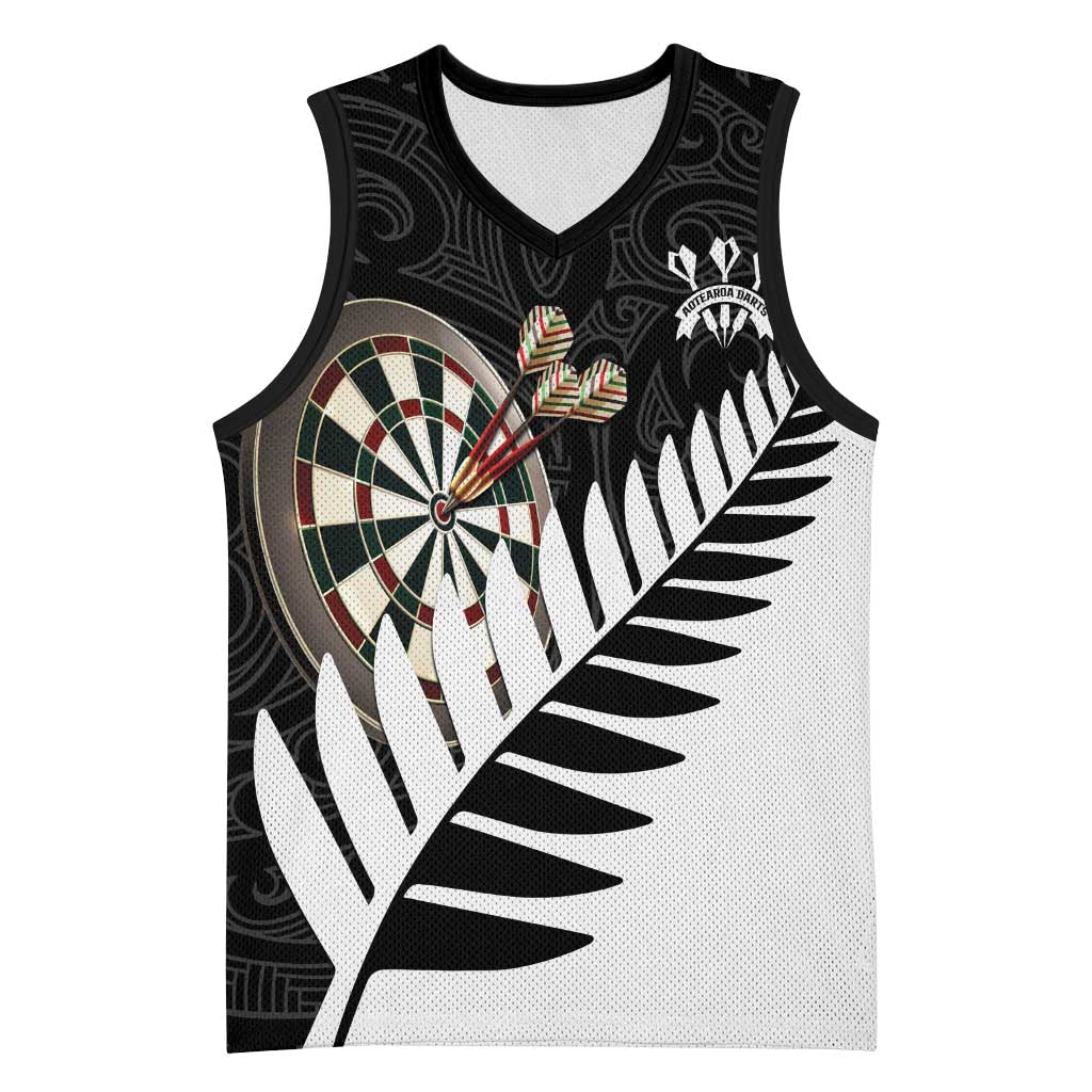 Personalised New Zealand Darts Basketball Jersey Silver Fern Aotearoa Maori Pattern - Polynesian Pride