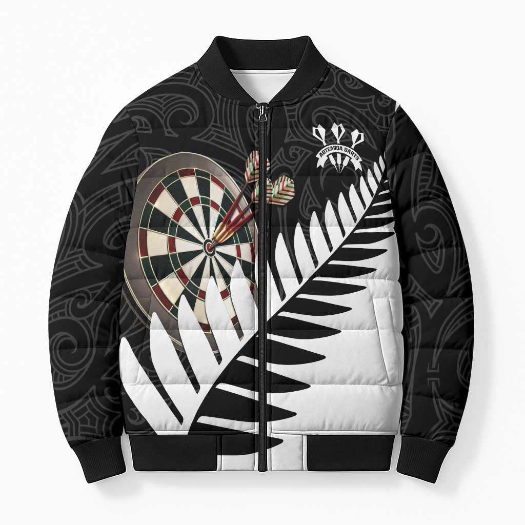 Personalised New Zealand Darts Bomber Puffer Jacket Silver Fern Aotearoa Maori Pattern - Polynesian Pride