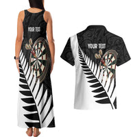 Personalised New Zealand Darts Couples Matching Tank Maxi Dress and Hawaiian Shirt Silver Fern Aotearoa Maori Pattern LT14 - Polynesian Pride