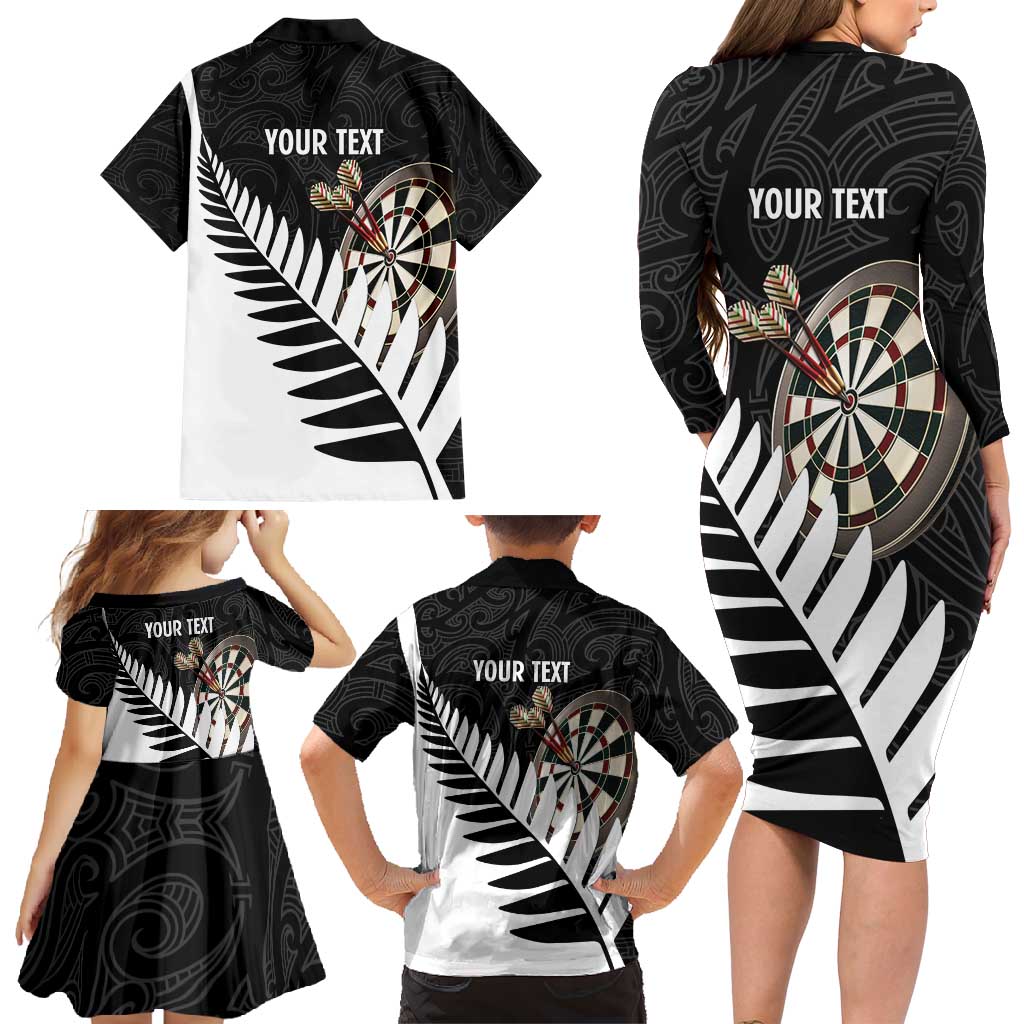 Personalised New Zealand Darts Family Matching Long Sleeve Bodycon Dress and Hawaiian Shirt Silver Fern Aotearoa Maori Pattern LT14 - Polynesian Pride