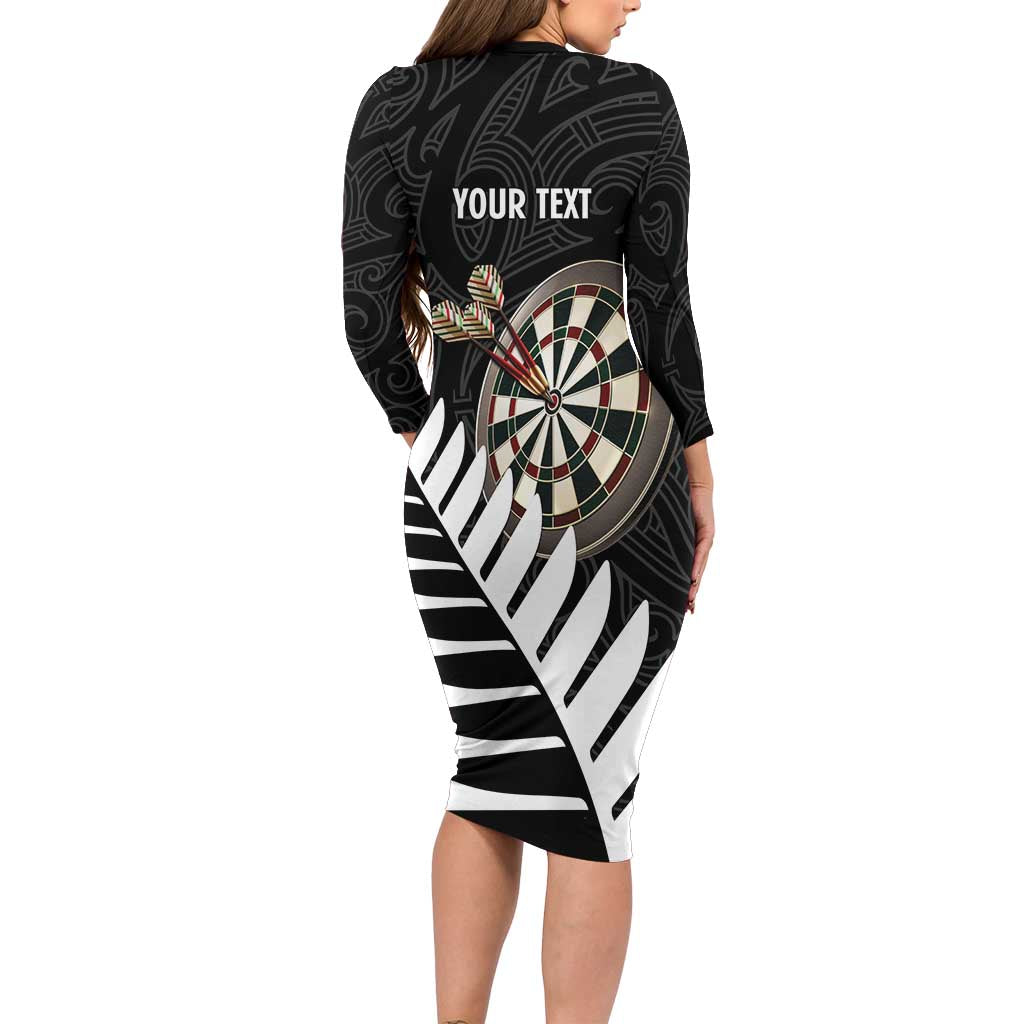 Personalised New Zealand Darts Family Matching Long Sleeve Bodycon Dress and Hawaiian Shirt Silver Fern Aotearoa Maori Pattern LT14 - Polynesian Pride
