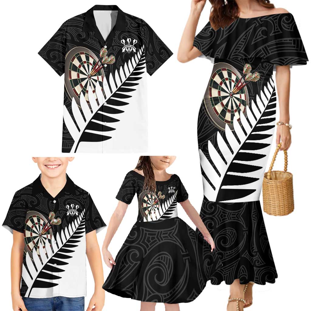 Personalised New Zealand Darts Family Matching Mermaid Dress and Hawaiian Shirt Silver Fern Aotearoa Maori Pattern LT14 - Polynesian Pride