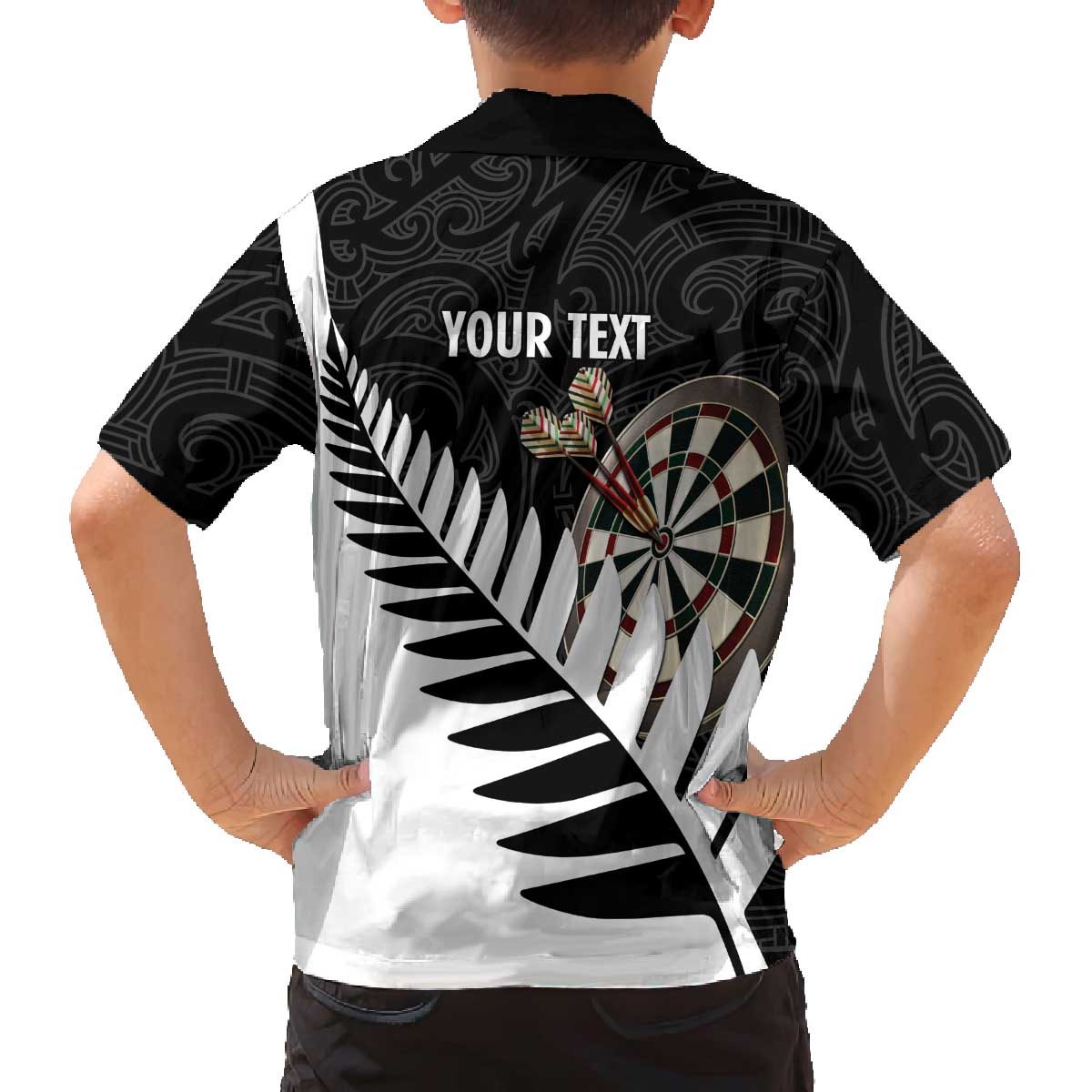 Personalised New Zealand Darts Family Matching Off The Shoulder Long Sleeve Dress and Hawaiian Shirt Silver Fern Aotearoa Maori Pattern LT14 - Polynesian Pride