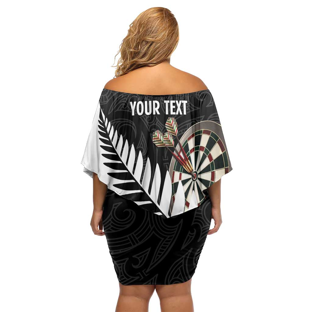 Personalised New Zealand Darts Family Matching Off Shoulder Short Dress and Hawaiian Shirt Silver Fern Aotearoa Maori Pattern LT14 - Polynesian Pride