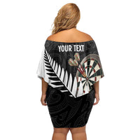Personalised New Zealand Darts Family Matching Off Shoulder Short Dress and Hawaiian Shirt Silver Fern Aotearoa Maori Pattern LT14 - Polynesian Pride