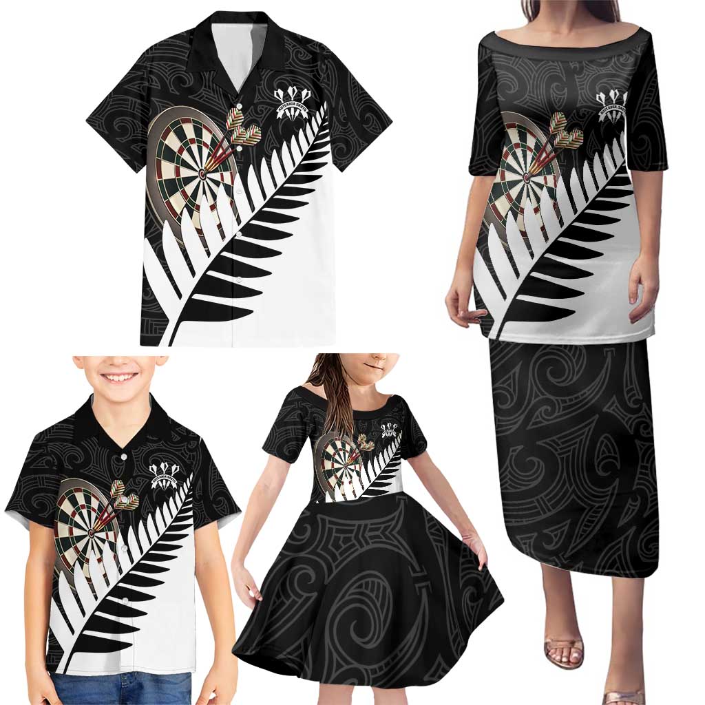 Personalised New Zealand Darts Family Matching Puletasi and Hawaiian Shirt Silver Fern Aotearoa Maori Pattern - Polynesian Pride