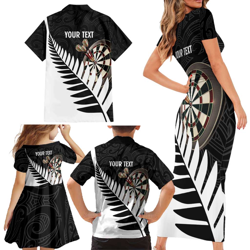 Personalised New Zealand Darts Family Matching Short Sleeve Bodycon Dress and Hawaiian Shirt Silver Fern Aotearoa Maori Pattern LT14 - Polynesian Pride