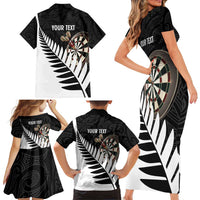Personalised New Zealand Darts Family Matching Short Sleeve Bodycon Dress and Hawaiian Shirt Silver Fern Aotearoa Maori Pattern LT14 - Polynesian Pride