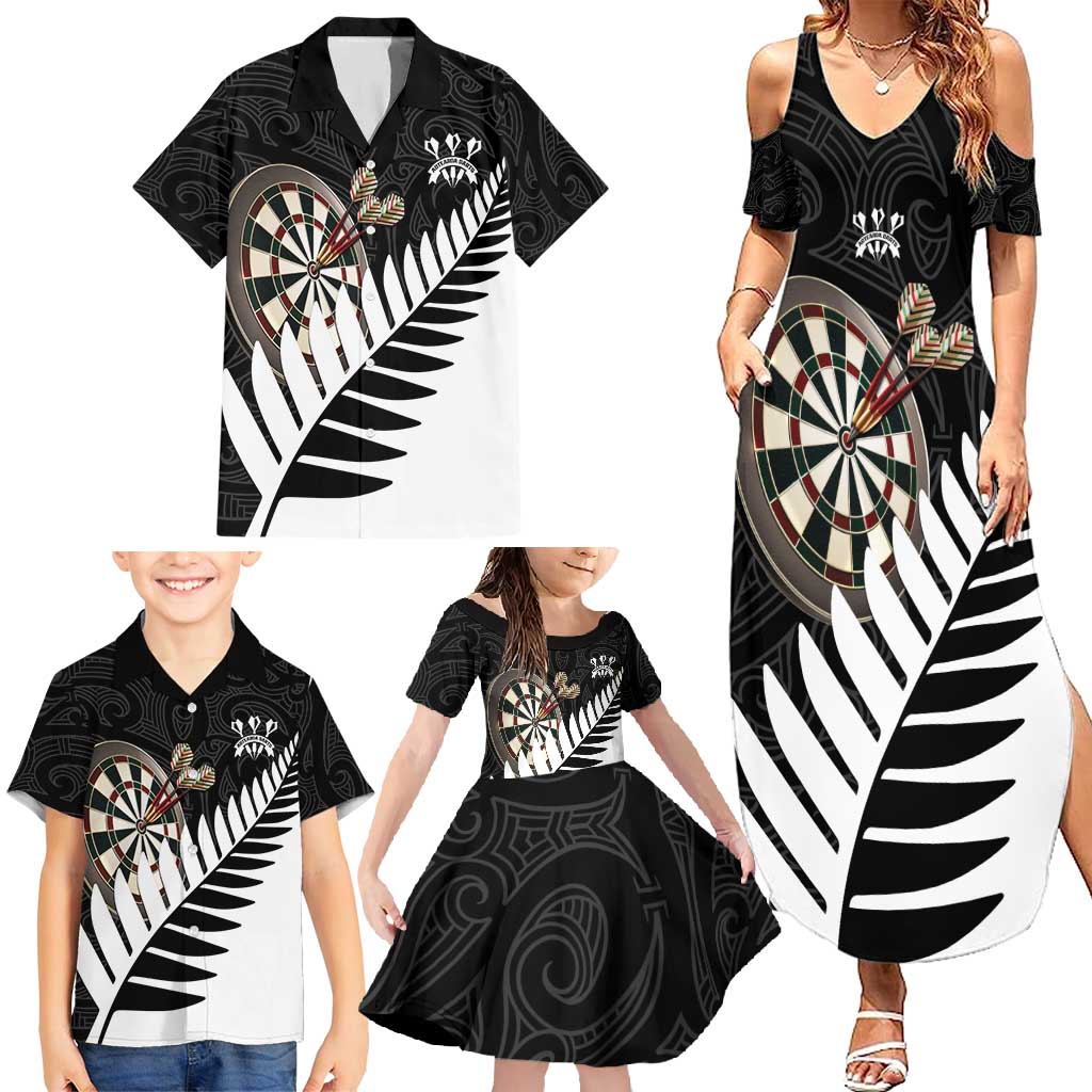 Personalised New Zealand Darts Family Matching Summer Maxi Dress and Hawaiian Shirt Silver Fern Aotearoa Maori Pattern LT14 - Polynesian Pride