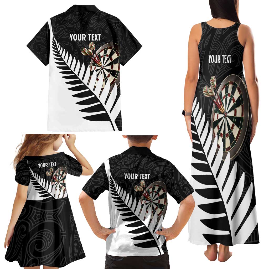 Personalised New Zealand Darts Family Matching Tank Maxi Dress and Hawaiian Shirt Silver Fern Aotearoa Maori Pattern LT14 - Polynesian Pride