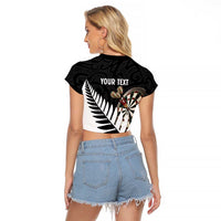 Personalised New Zealand Darts Raglan Cropped T Shirt Silver Fern Aotearoa Maori Pattern - Polynesian Pride