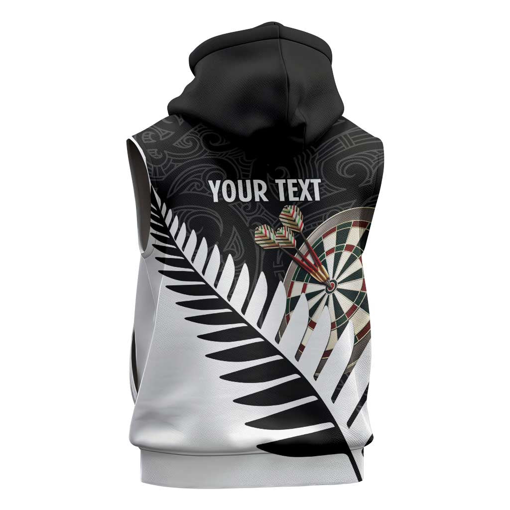 Personalised New Zealand Darts Sleeveless Hoodie Silver Fern Aotearoa Maori Pattern - Polynesian Pride
