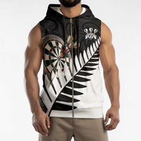 Personalised New Zealand Darts Sleeveless Zip Hoodie Silver Fern Aotearoa Maori Pattern - Polynesian Pride