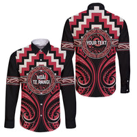 Aotearoa Ngai Te Rangi Personalised Family Matching Off The Shoulder Long Sleeve Dress and Hawaiian Shirt Maori Iwi Poutama Puhoro Tattoo LT14 Dad's Shirt - Long Sleeve Red - Polynesian Pride