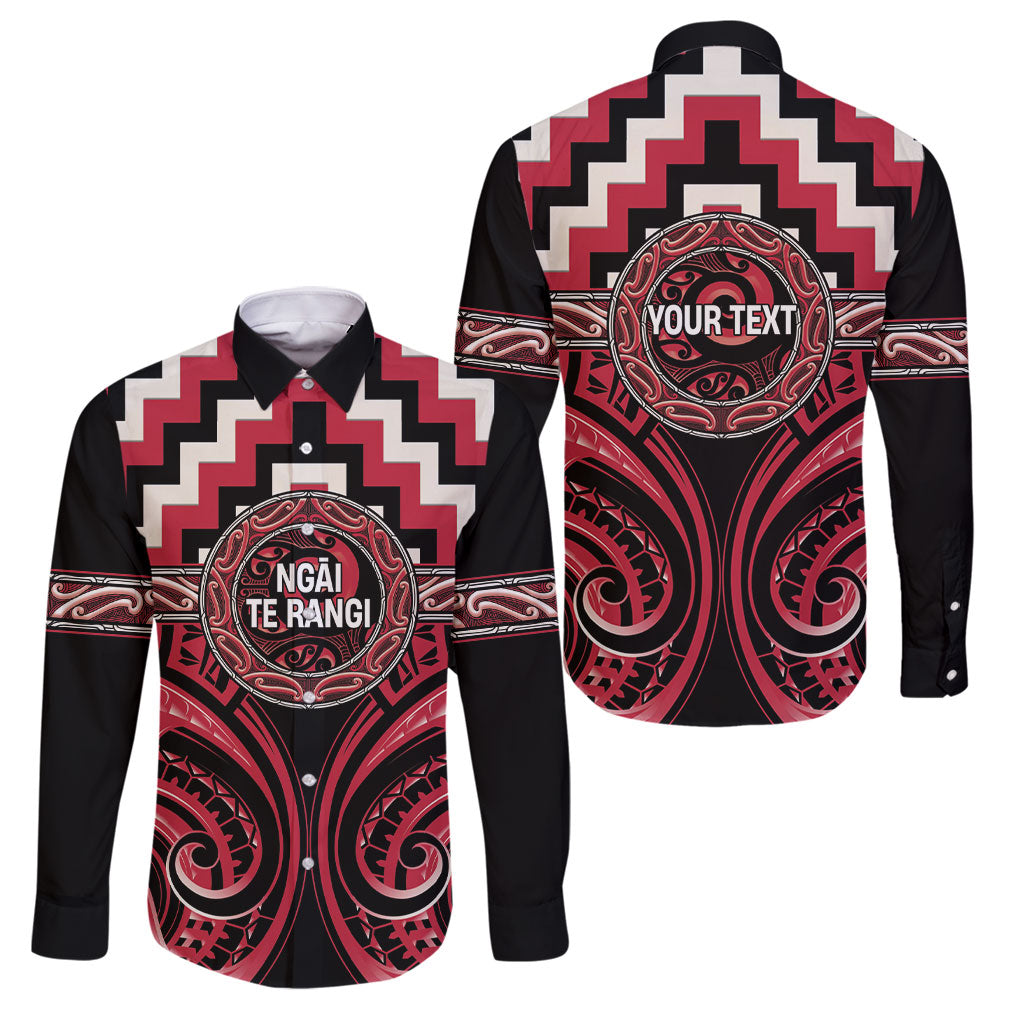 Aotearoa Ngai Te Rangi Personalised Family Matching Off Shoulder Maxi Dress and Hawaiian Shirt Maori Iwi Poutama Puhoro Tattoo LT14 Dad's Shirt - Long Sleeve Red - Polynesian Pride