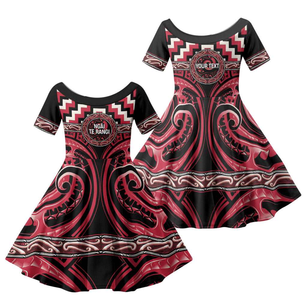 Aotearoa Ngai Te Rangi Personalised Family Matching Puletasi and Hawaiian Shirt Maori Iwi Poutama Puhoro Tattoo LT14 Daughter's Dress Red - Polynesian Pride