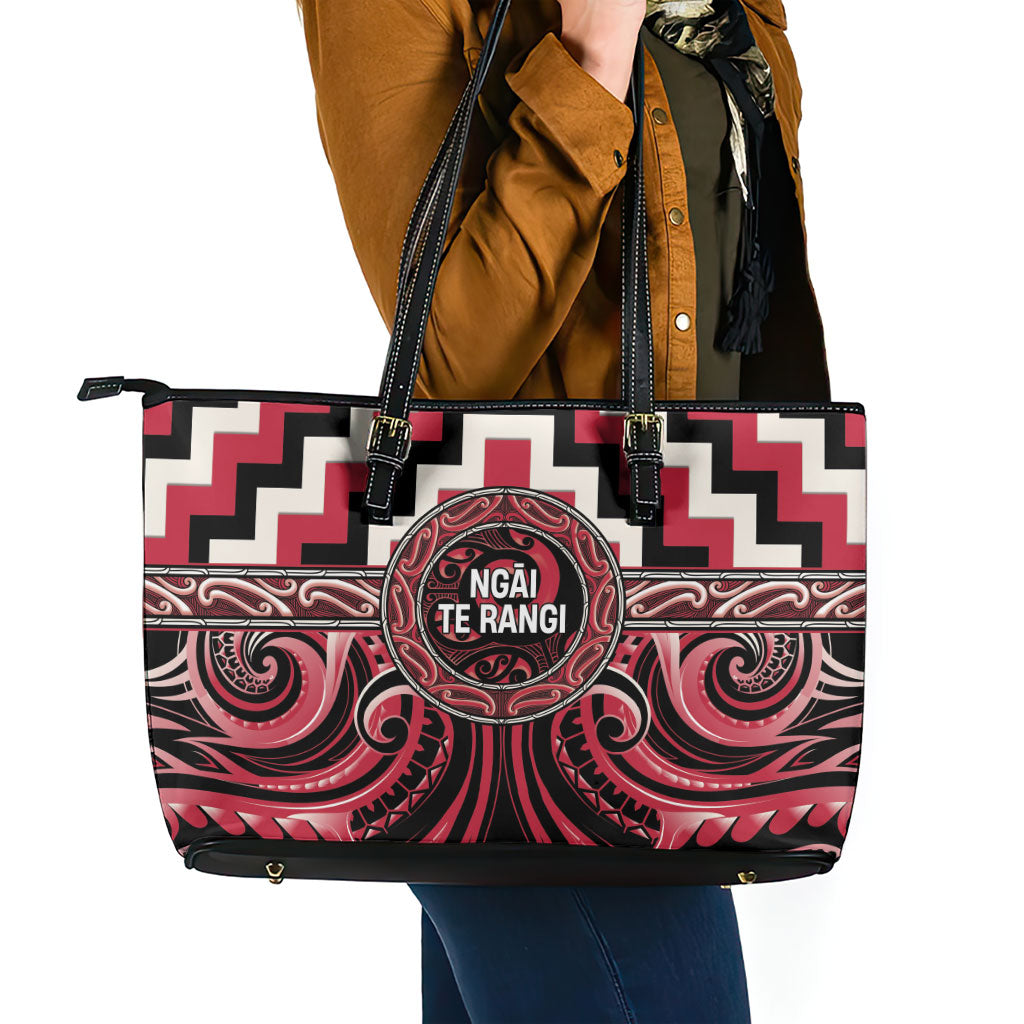 Aotearoa Ngai Te Rangi Leather Tote Bag Maori Iwi Poutama Puhoro Tattoo LT14 - Polynesian Pride