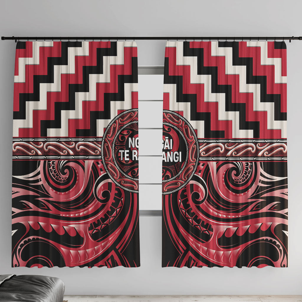 Aotearoa Ngai Te Rangi Window Curtain Maori Iwi Poutama Puhoro Tattoo LT14 With Hooks Red - Polynesian Pride
