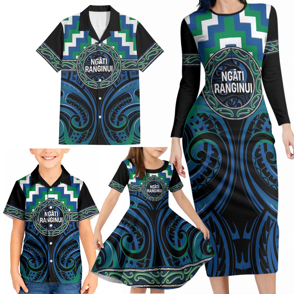 Aotearoa Ngati Ranginui Personalised Family Matching Long Sleeve Bodycon Dress and Hawaiian Shirt Maori Iwi Poutama Puhoro Tattoo LT14 - Polynesian Pride