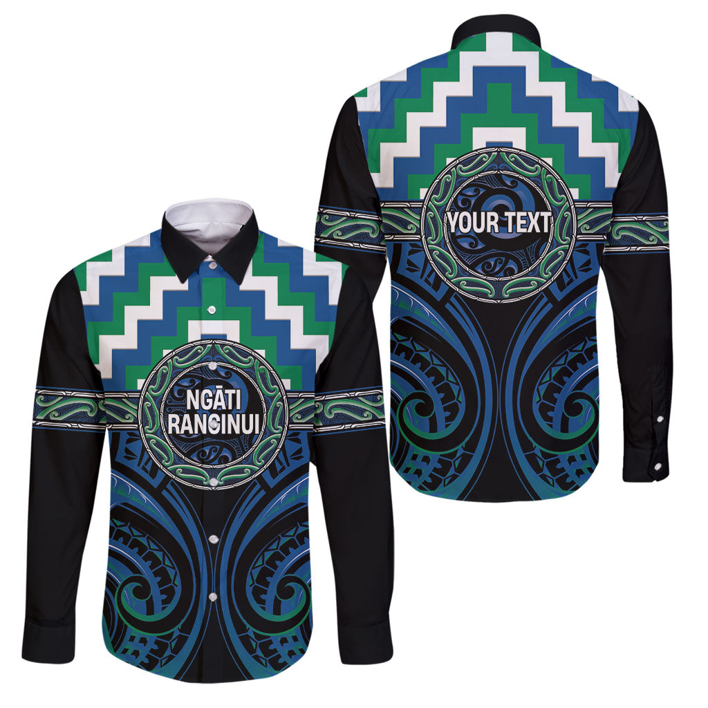 Aotearoa Ngati Ranginui Personalised Family Matching Off The Shoulder Long Sleeve Dress and Hawaiian Shirt Maori Iwi Poutama Puhoro Tattoo LT14 Dad's Shirt - Long Sleeve Green - Polynesian Pride