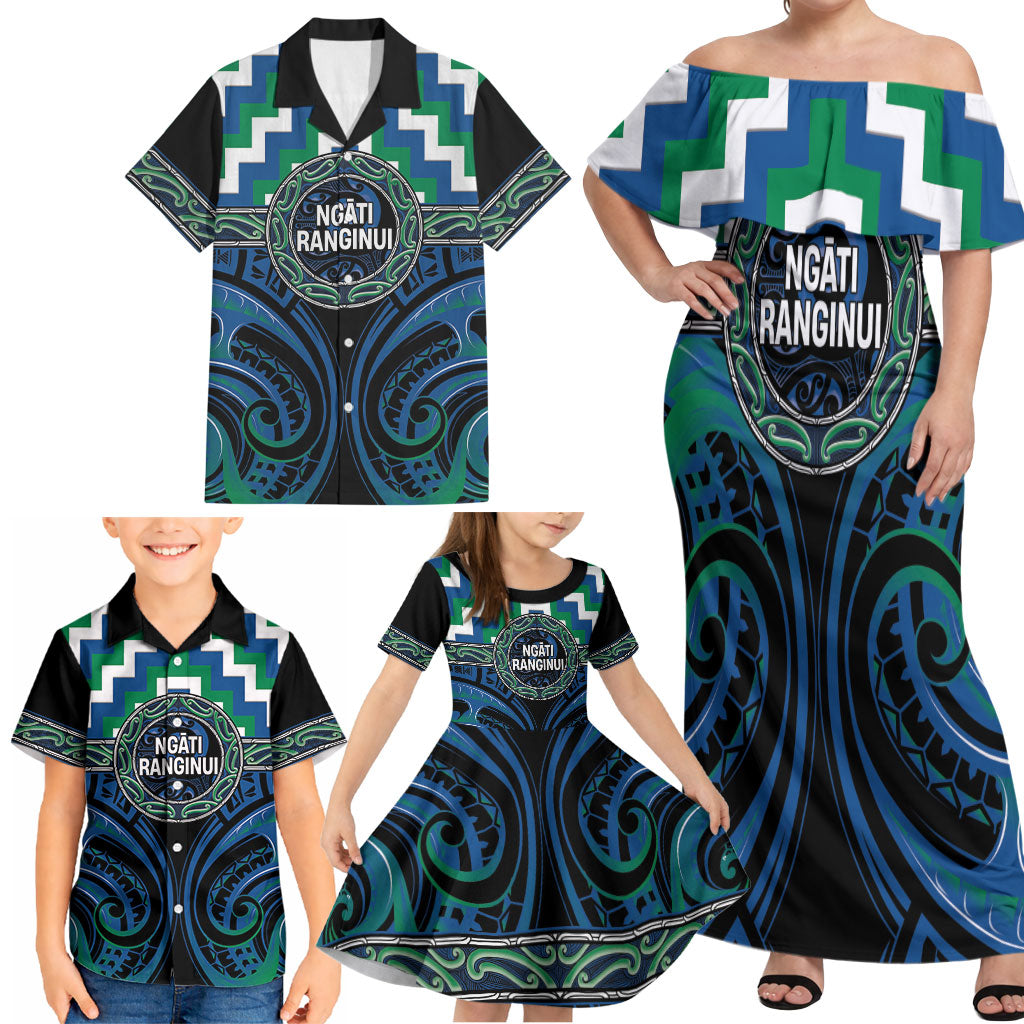 Aotearoa Ngati Ranginui Personalised Family Matching Off Shoulder Maxi Dress and Hawaiian Shirt Maori Iwi Poutama Puhoro Tattoo LT14 - Polynesian Pride