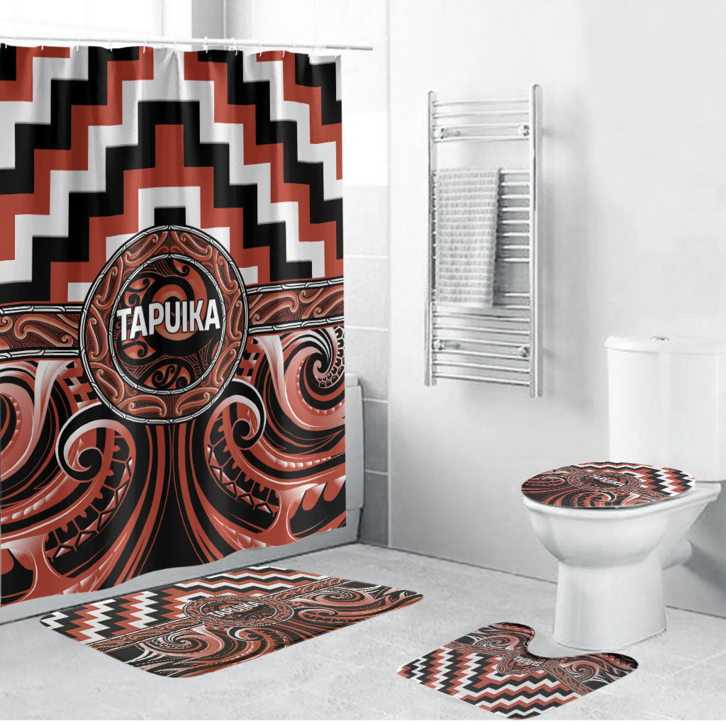 Aotearoa Tapuika Bathroom Set Maori Iwi Poutama Puhoro Tattoo LT14 Bathroom Set (4 pcs) Red - Polynesian Pride