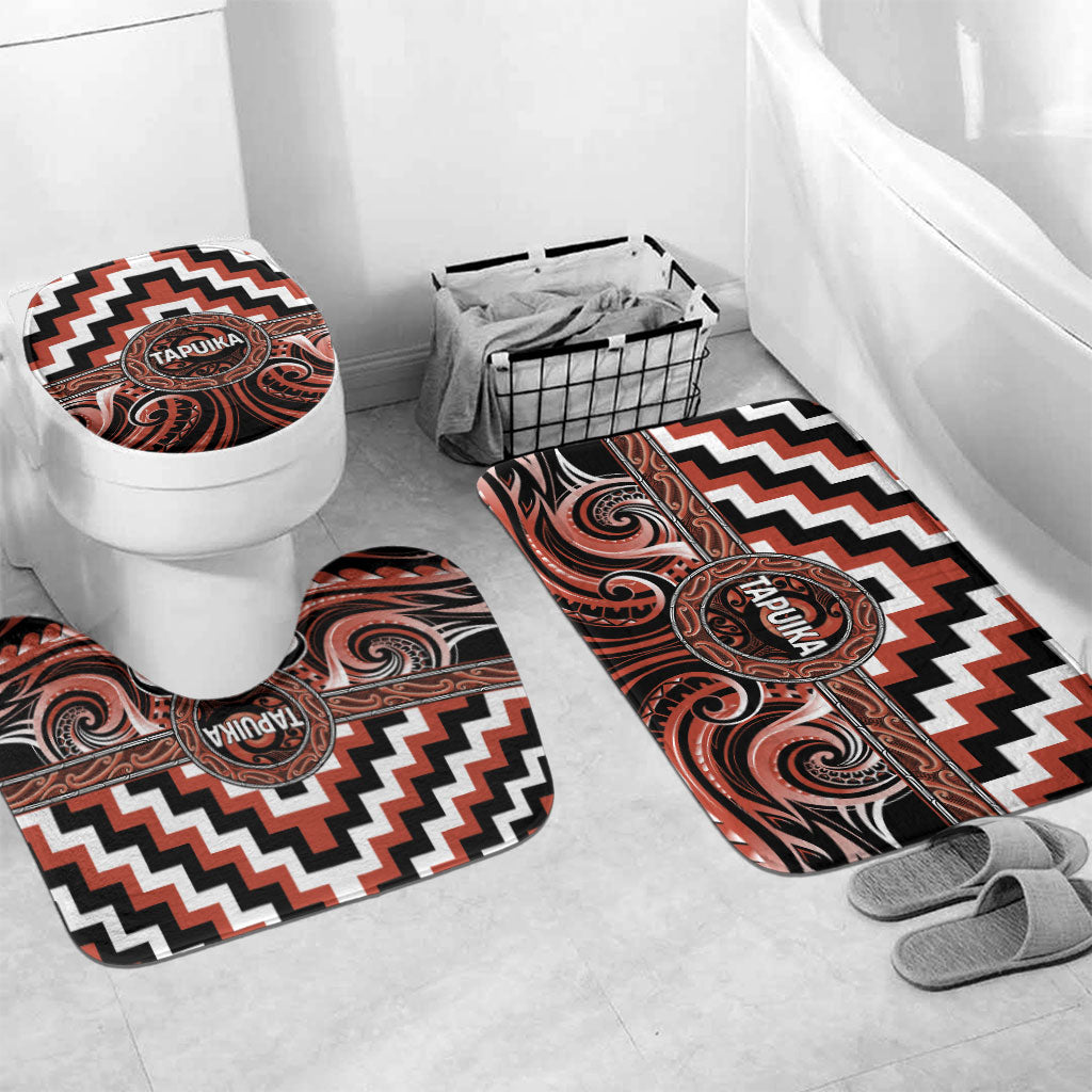 Aotearoa Tapuika Bathroom Set Maori Iwi Poutama Puhoro Tattoo LT14 Mat Set Only (3 pcs) One Size Red - Polynesian Pride