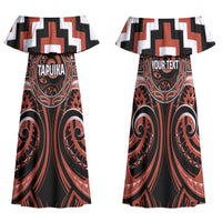 Aotearoa Tapuika Personalised Family Matching Off Shoulder Maxi Dress and Hawaiian Shirt Maori Iwi Poutama Puhoro Tattoo LT14 Mom's Dress Red - Polynesian Pride