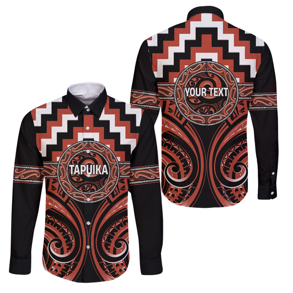 Aotearoa Tapuika Personalised Family Matching Puletasi and Hawaiian Shirt Maori Iwi Poutama Puhoro Tattoo LT14 Dad's Shirt - Long Sleeve Red - Polynesian Pride